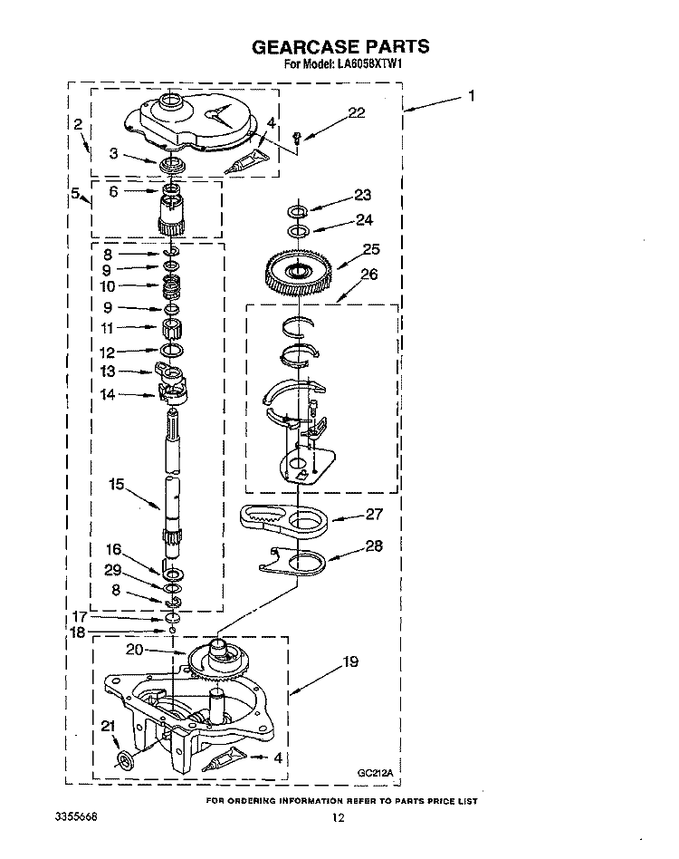 GEARCASE Diagram and Parts List for LA6058XTG1  Whirlpool Washer