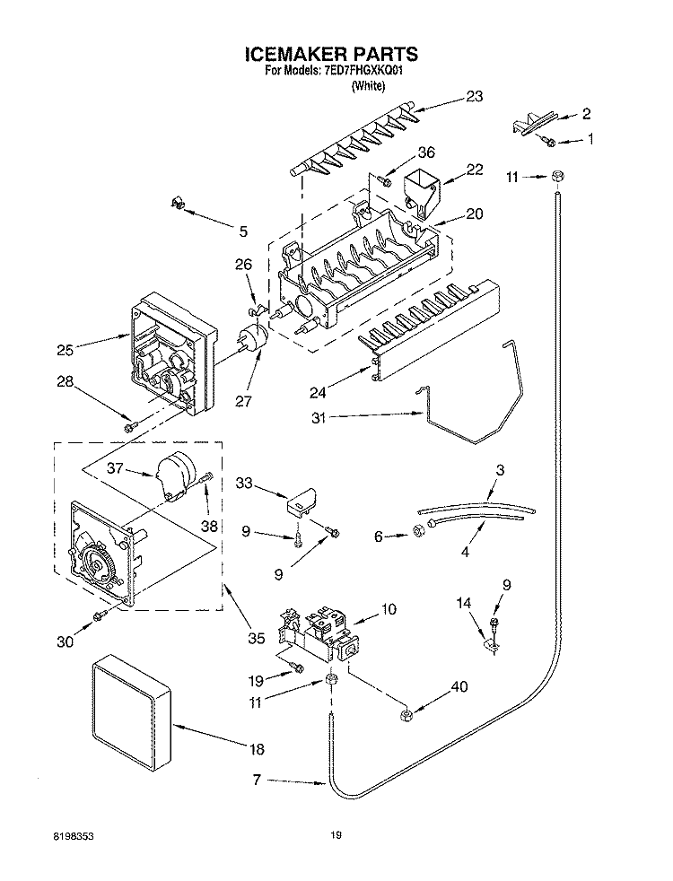 ICE MAKER, OPTIONAL Diagram and Parts List for 7ED7FHGXKQ01  Whirlpool Refrigerator