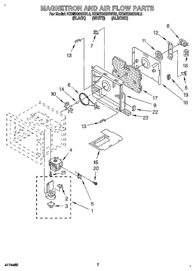 MAGNETRON AND AIR FLOW Diagram and Parts List for KEMS306BAL3  KitchenAid Wall Oven