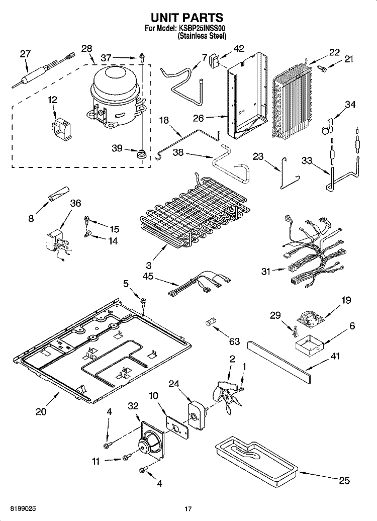 UNIT PARTS Diagram and Parts List for KSBP25INSS00  KitchenAid Refrigerator