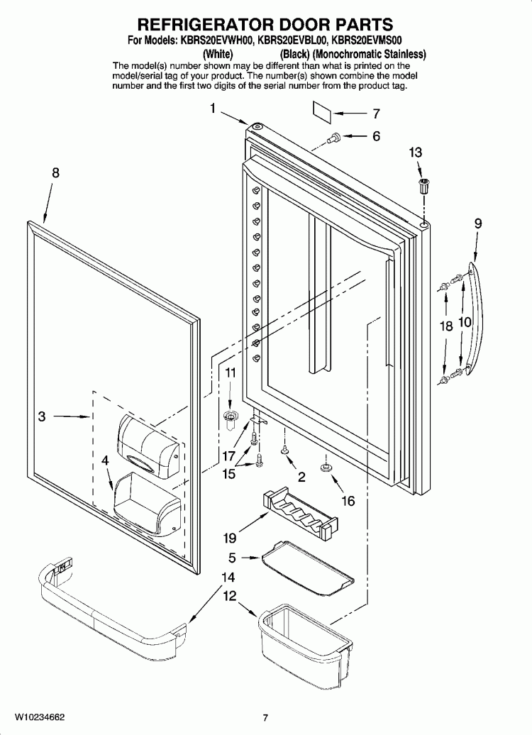 REFRIGERATOR DOOR PARTS Diagram and Parts List for KBRS20EVWH00  KitchenAid Refrigerator