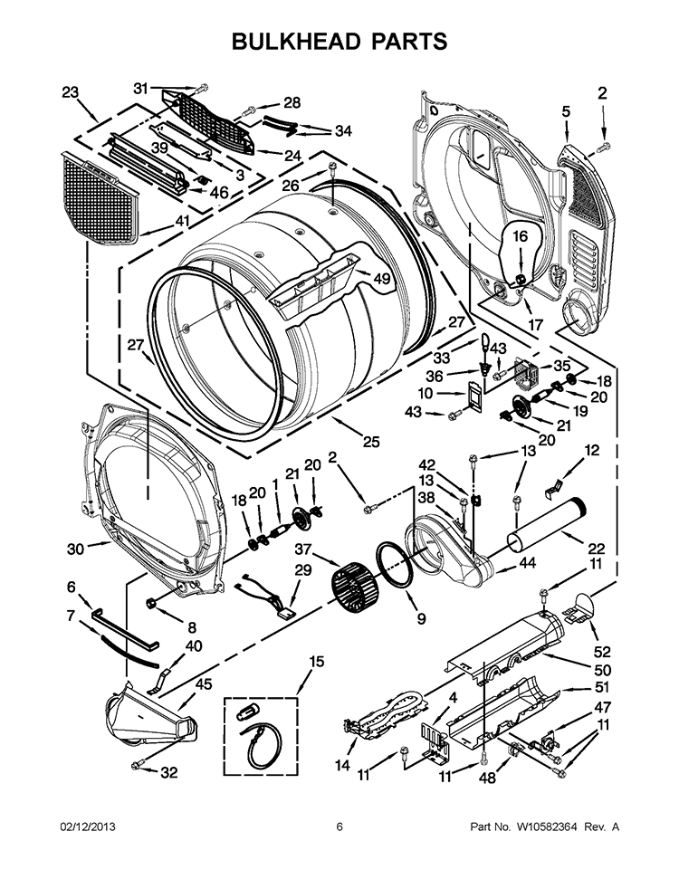 BULKHEAD PARTS Diagram and Parts List for YWED9151YW1  Whirlpool Dryer