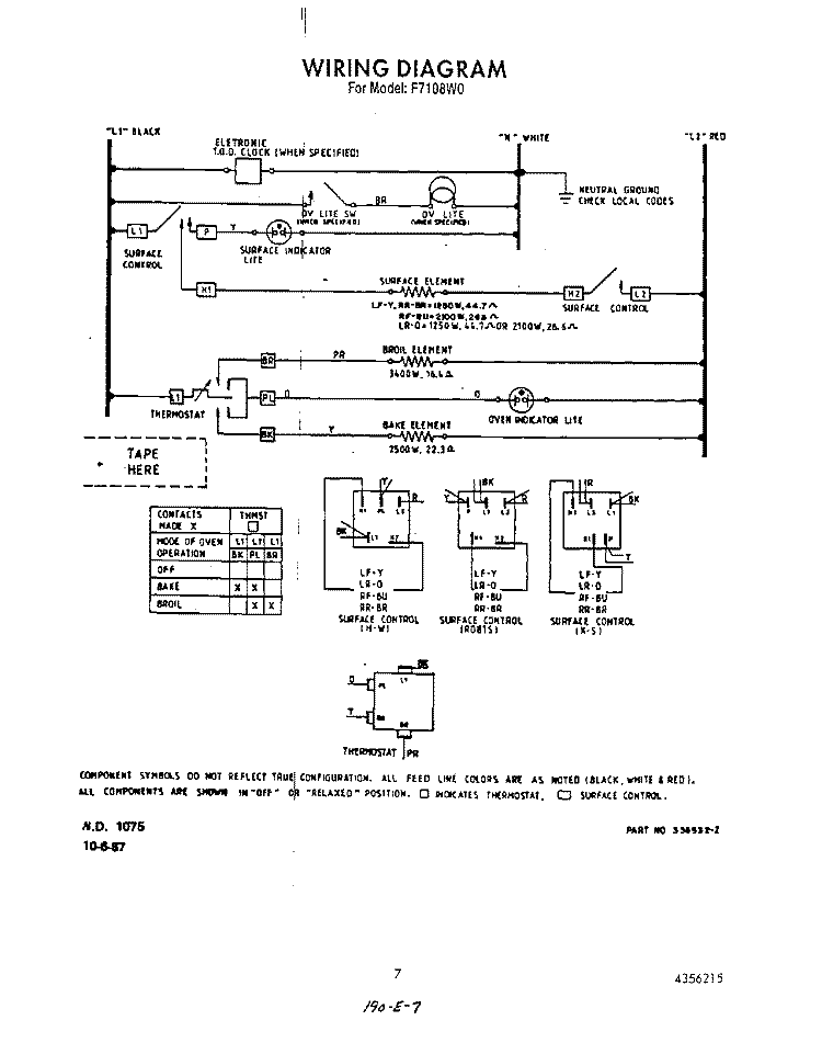 WIRING DIAGRAM Diagram and Parts List for F7108^0  Whirlpool Range