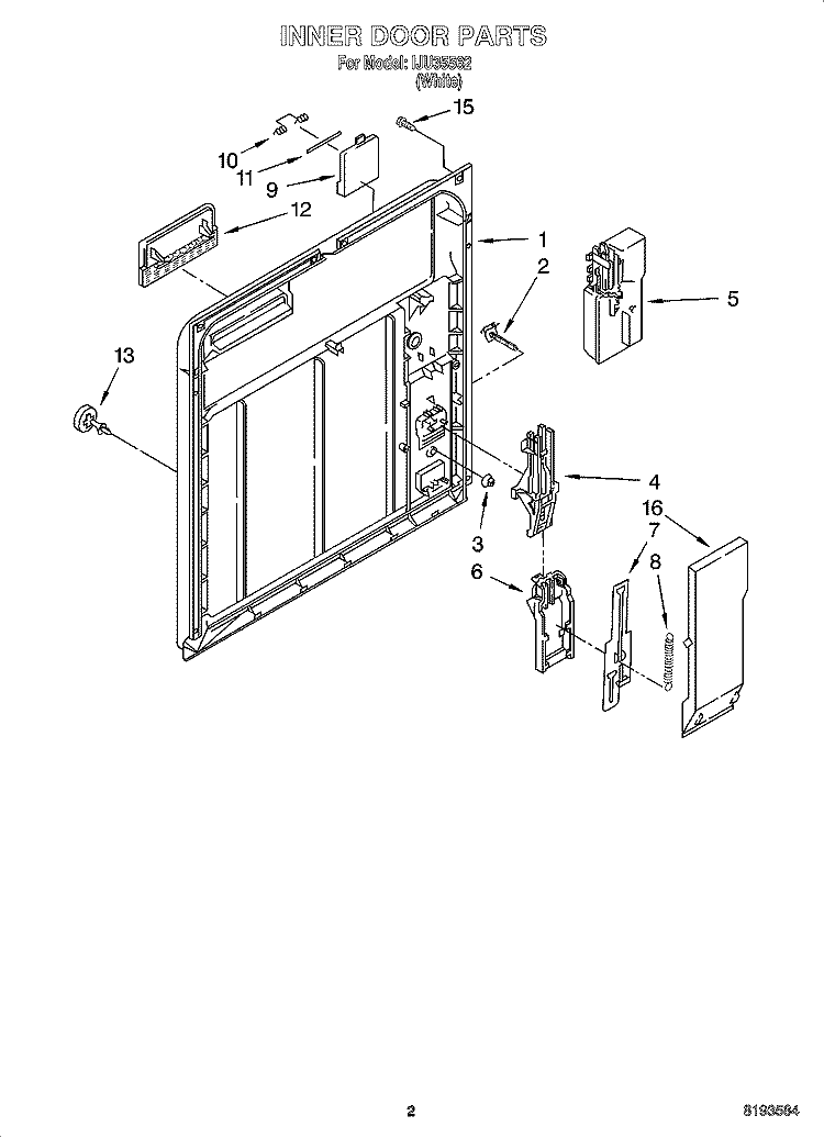 INNER DOOR PARTS Diagram and Parts List for IJU35562  Inglis Dishwasher