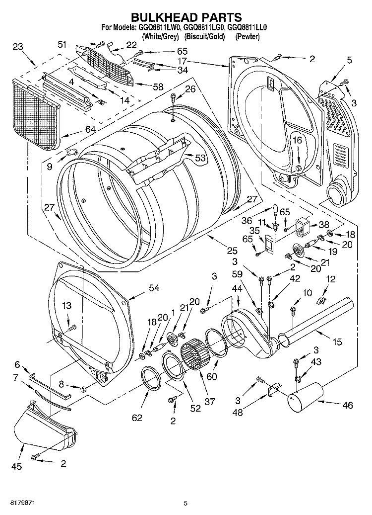 BULKHEAD Diagram and Parts List for GGQ8811LG0  Whirlpool Dryer