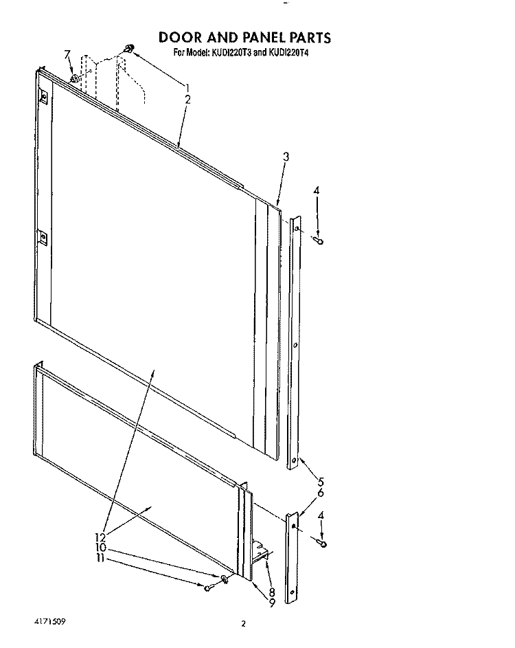 DOOR AND PANEL Diagram and Parts List for KUDI220T3  KitchenAid Dishwasher