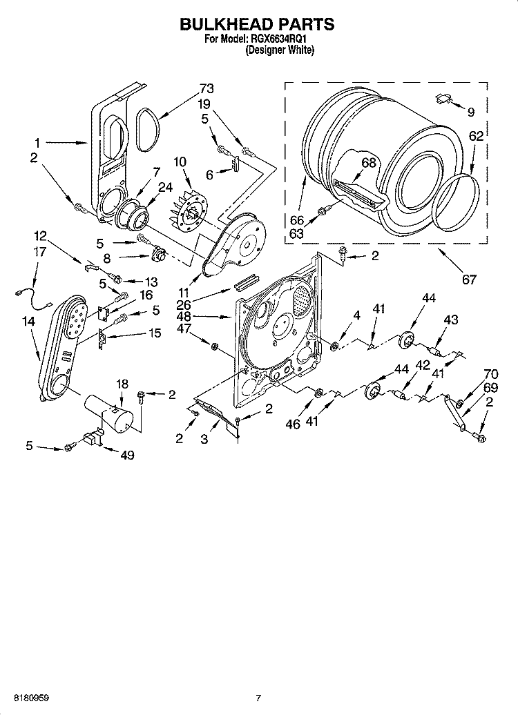 BULKHEAD PARTS, OPTIONAL PARTS (NOT INCLUDED) Diagram and Parts List for RGX6634RQ1  Roper Dryer