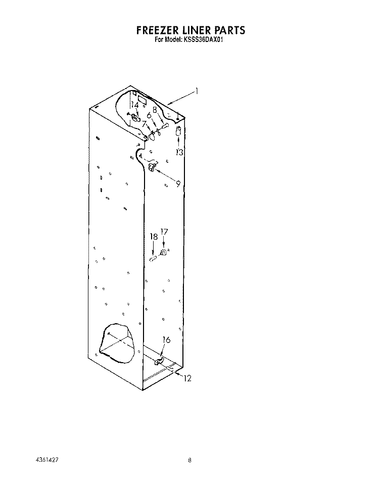 FREEZER LINER Diagram and Parts List for KSSS36DAX01  KitchenAid Refrigerator