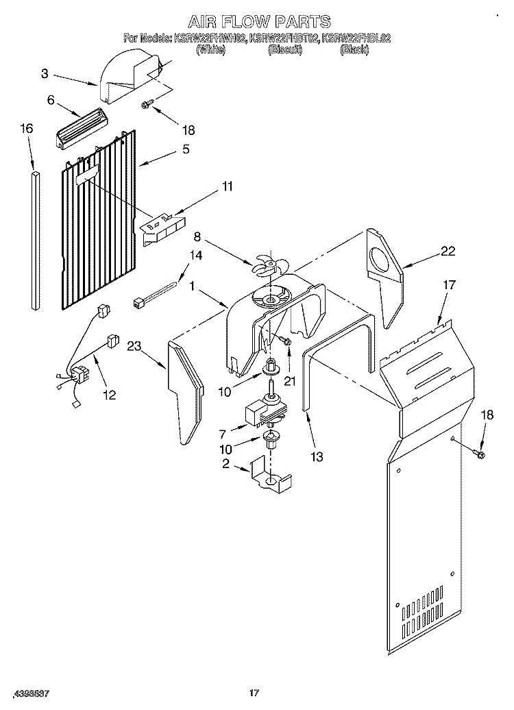 AIR FLOW Diagram and Parts List for KSRW22FHBT02  KitchenAid Refrigerator