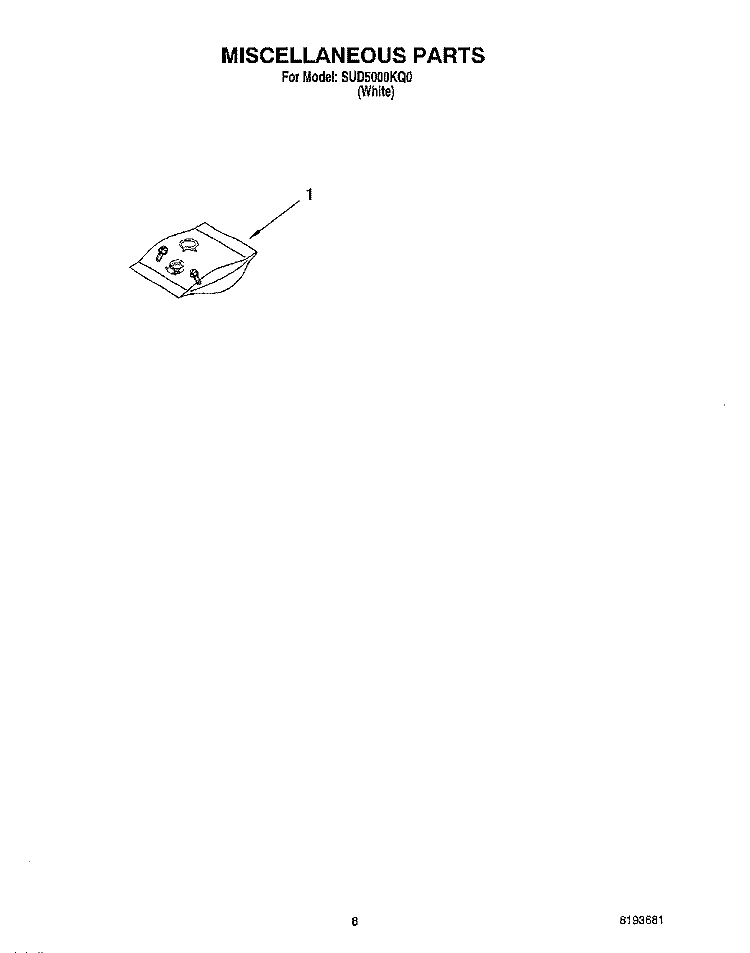 MISCELLANEOUS, OPTIONAL Diagram and Parts List for SUD5000KQ0  Whirlpool Dishwasher