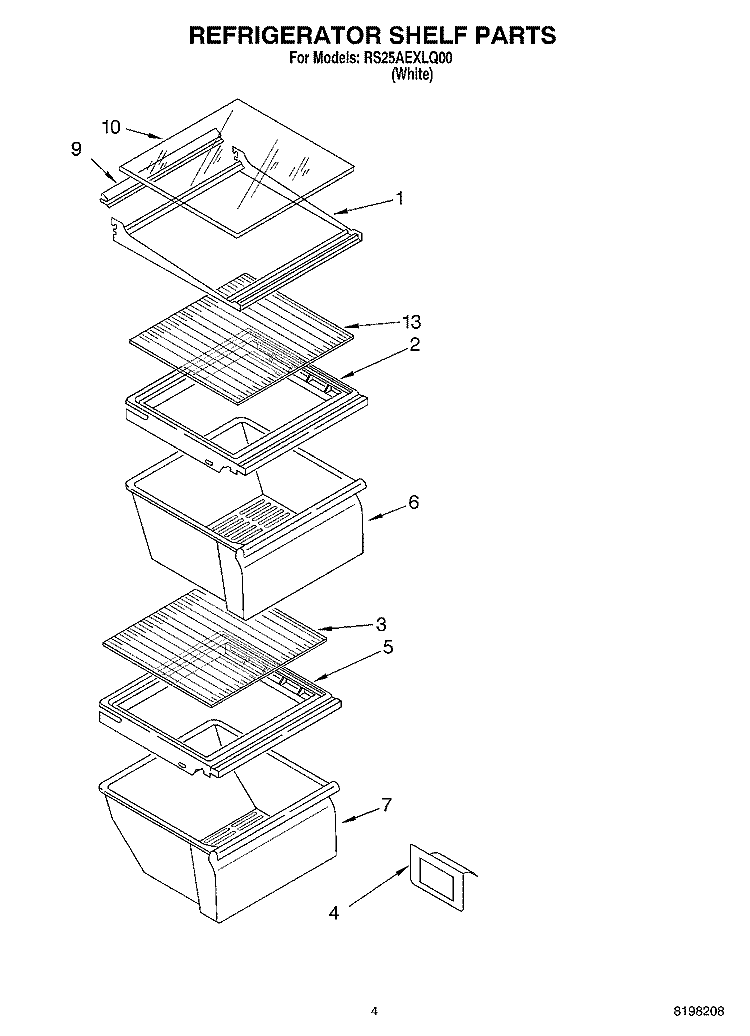 REFRIGERATOR SHELF PARTS Diagram and Parts List for RS25AEXLQ00  Roper Refrigerator