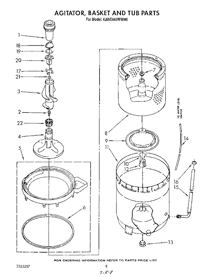 AGITATOR, BASKET AND TUB Diagram and Parts List for KAWE660WAL0  KitchenAid Washer