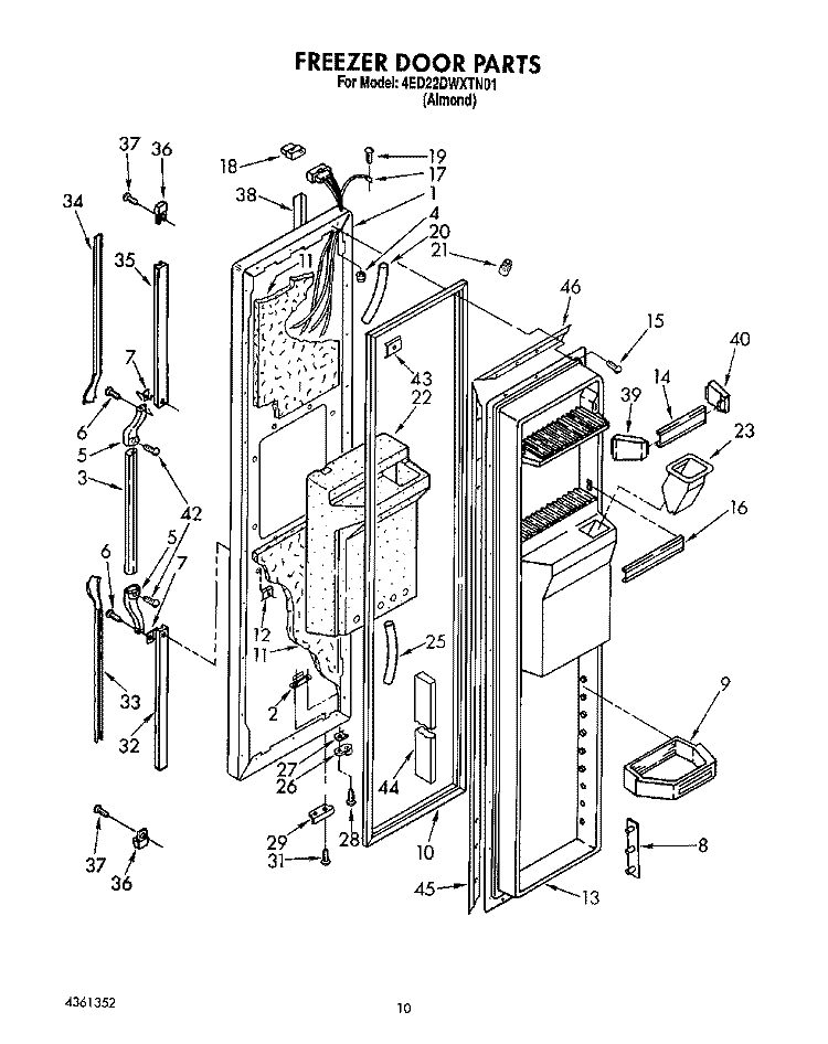 FREEZER DOOR Diagram and Parts List for 4ED22DWXTN01  Whirlpool Refrigerator