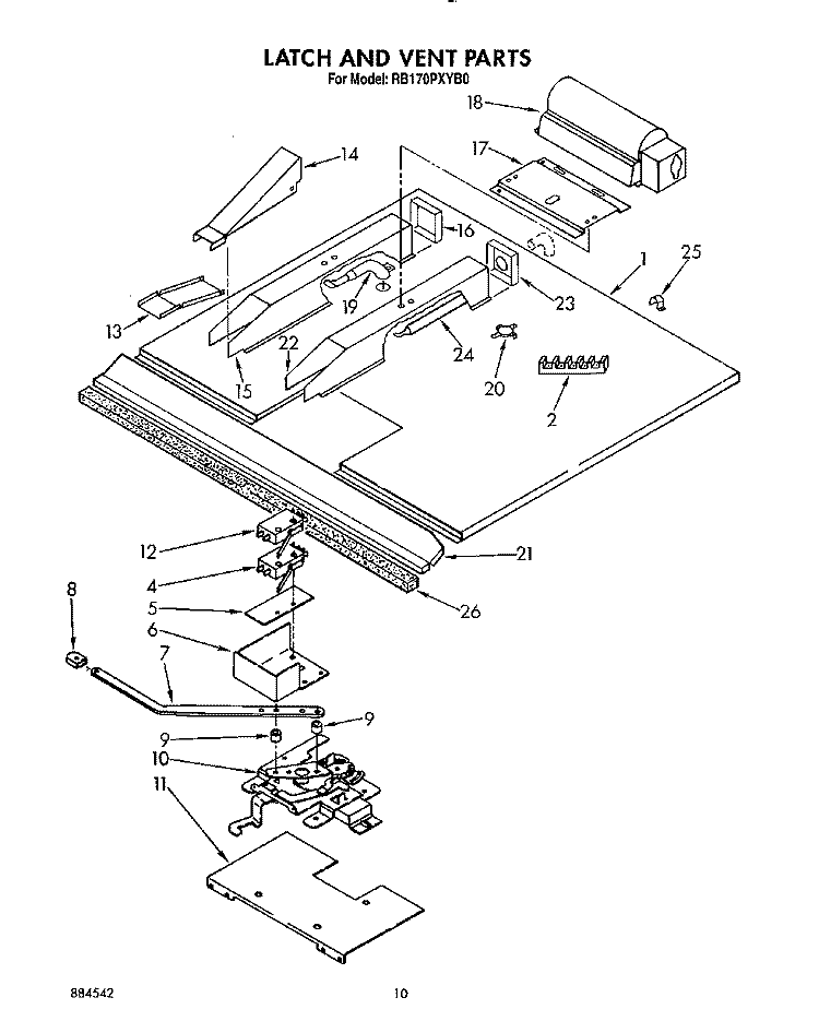 LATCH AND VENT Diagram and Parts List for RB170PXYQ0  Whirlpool Wall Oven