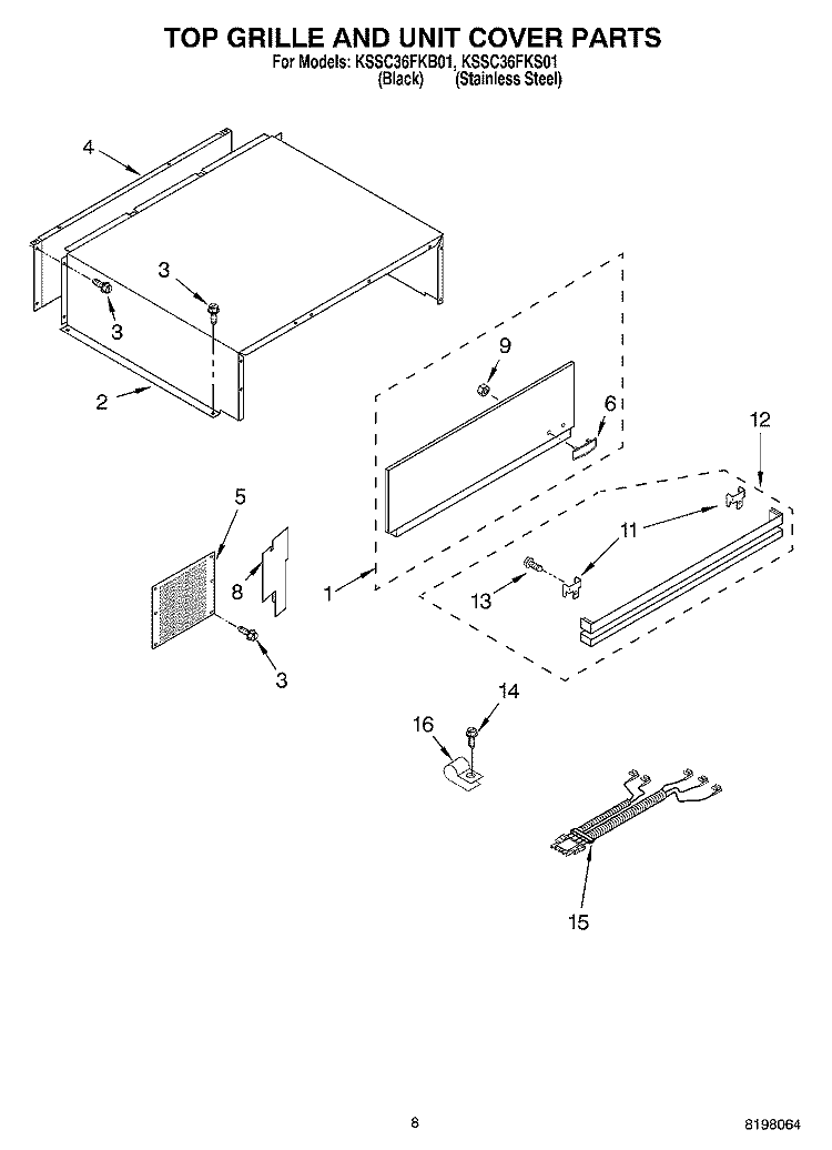 TOP GRILLE AND UNIT COVER Diagram and Parts List for KSSC36FKS01  KitchenAid Refrigerator