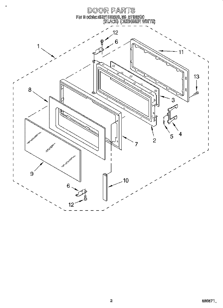 DOOR Diagram and Parts List for MHE11REQ0  Roper Microwave
