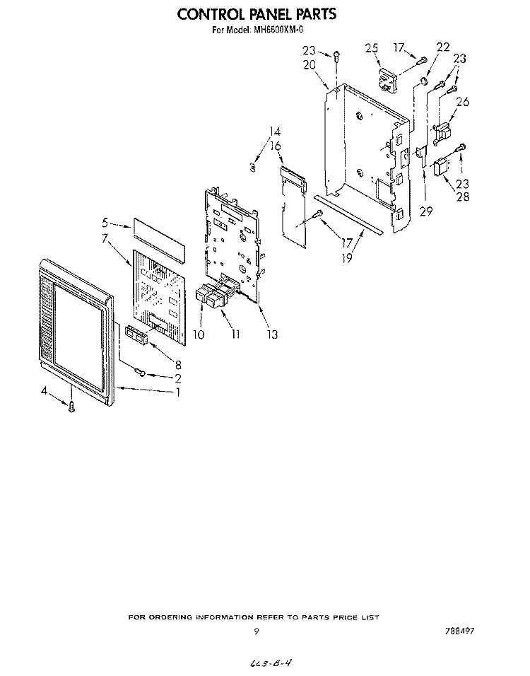 CONTROL PANEL Diagram and Parts List for MH6600XM0  Whirlpool Microwave