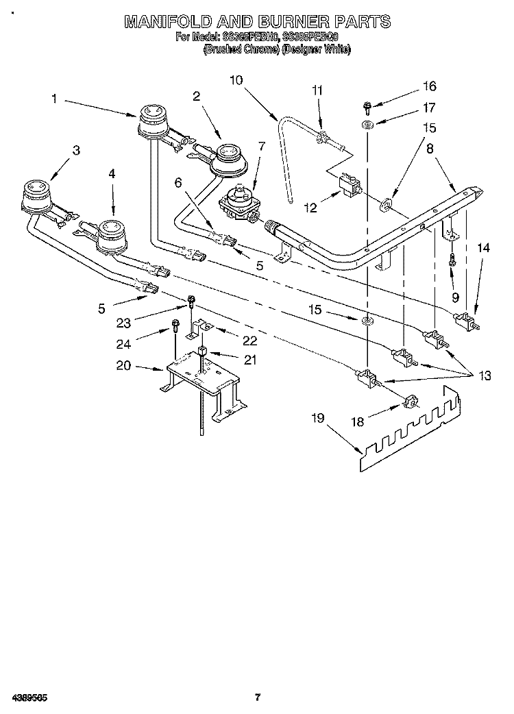 MANIFOLD AND BURNER Diagram and Parts List for SS385PEBQ0  Whirlpool Range