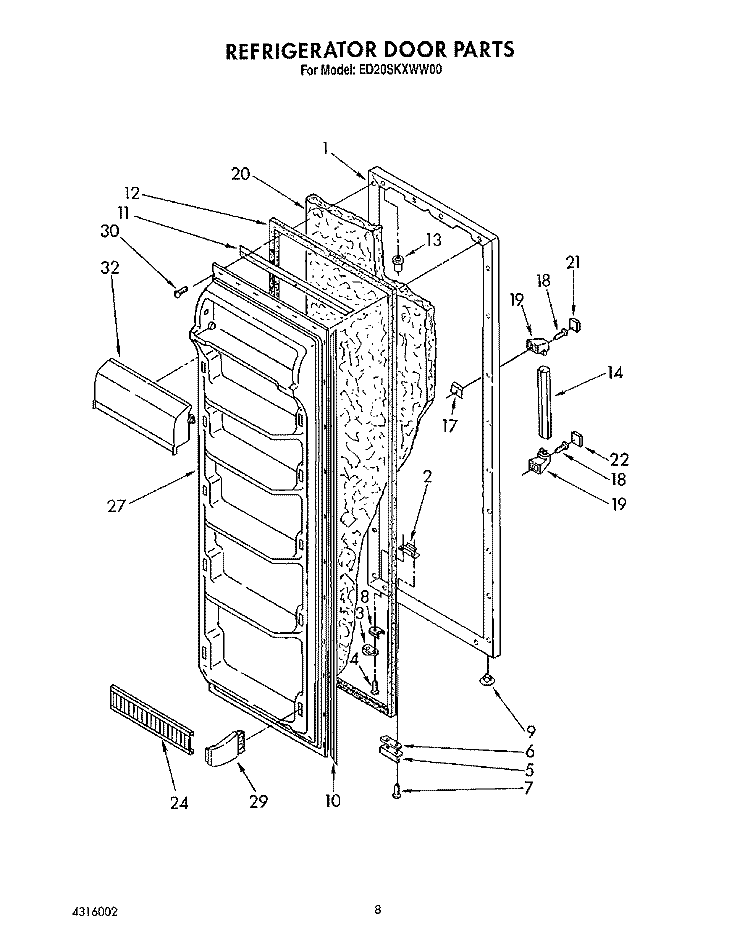 REFRIGERATOR DOOR Diagram and Parts List for ED20SKXWW00  Whirlpool Refrigerator