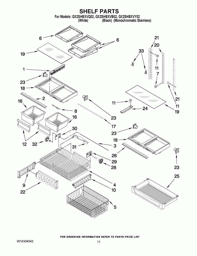 SHELF PARTS Diagram and Parts List for GX2SHBXVY02  Whirlpool Refrigerator