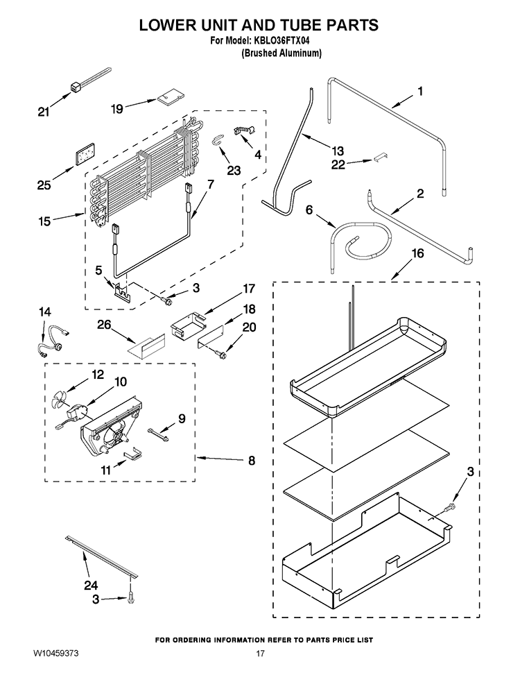LOWER UNIT AND TUBE PARTS Diagram and Parts List for KBLO36FTX04  KitchenAid Refrigerator