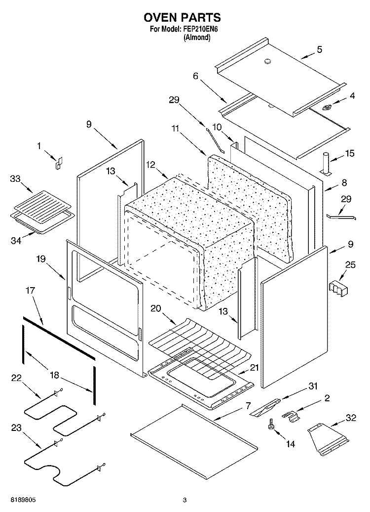 OVEN Diagram and Parts List for FEP210EN6  Roper Range
