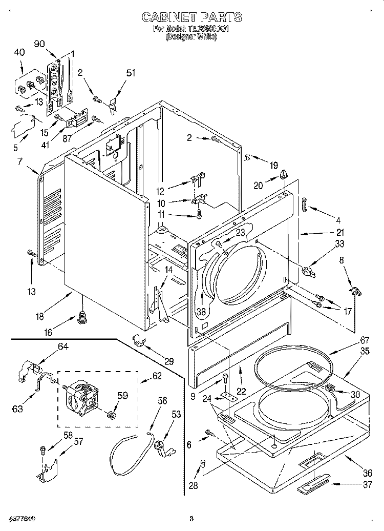 SECTION Diagram and Parts List for TEDS680DQ1  Estate Dryer