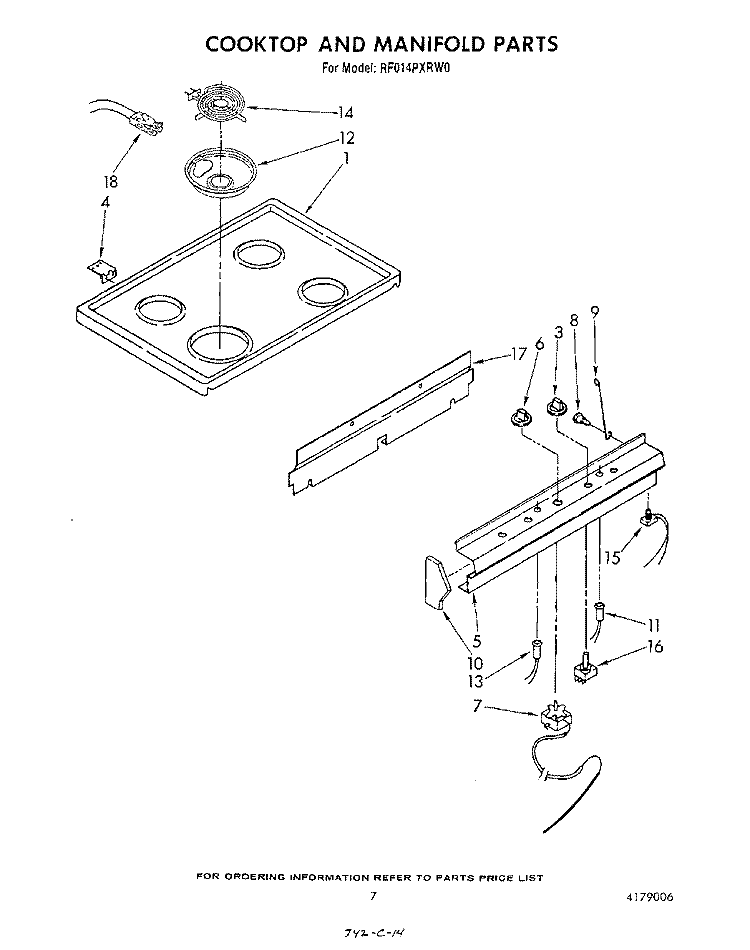 COOKTOP AND MANIFOLD Diagram and Parts List for RF014PXRW0  Whirlpool Range