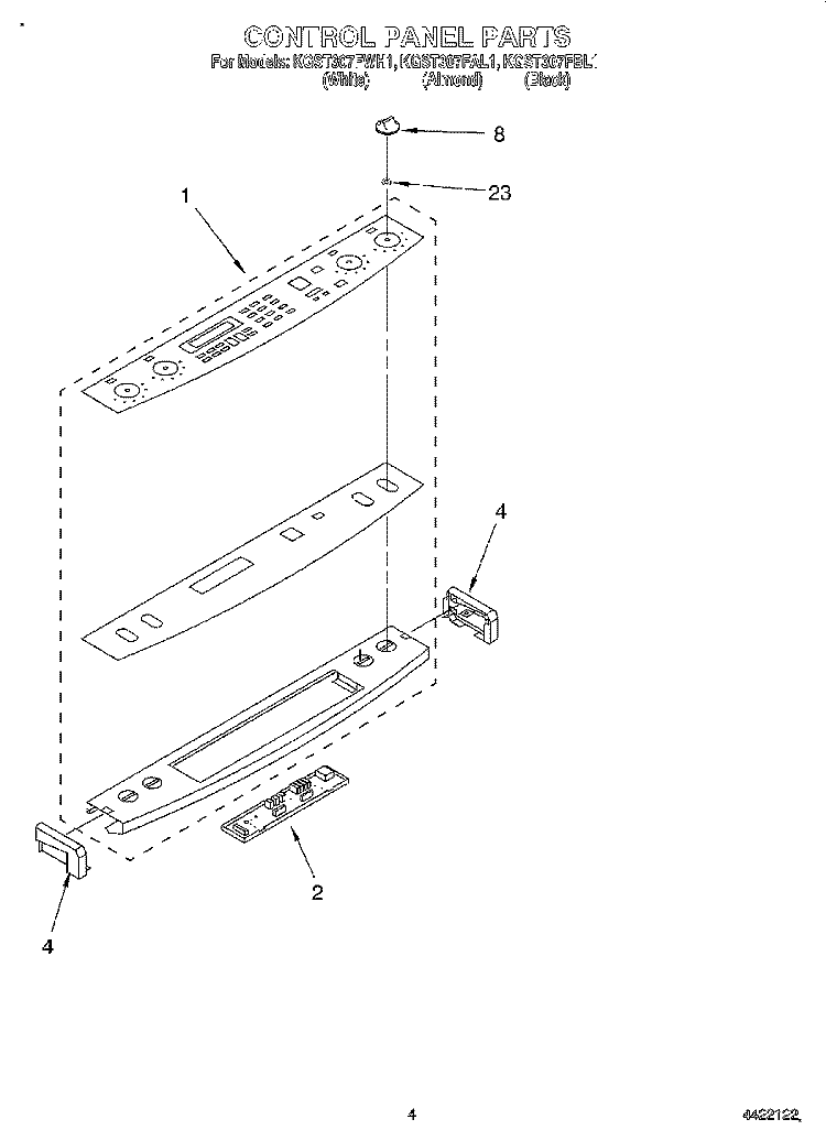 CONTROL PANEL Diagram and Parts List for KGST307FAL1  KitchenAid Range