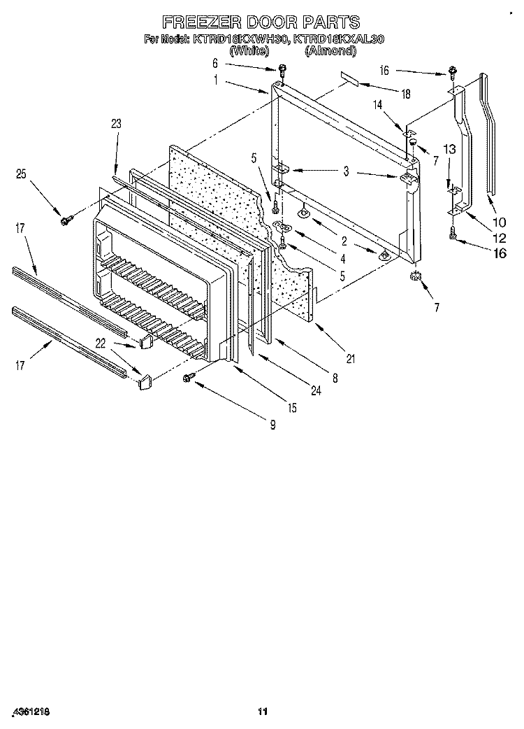 FREEZER DOOR Diagram and Parts List for KTRD18KXAL30  Whirlpool Refrigerator