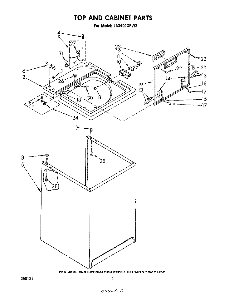 TOP AND CABINET , LITERATURE AND OPTIONAL Diagram and Parts List for LA3400XPW3  Whirlpool Washer