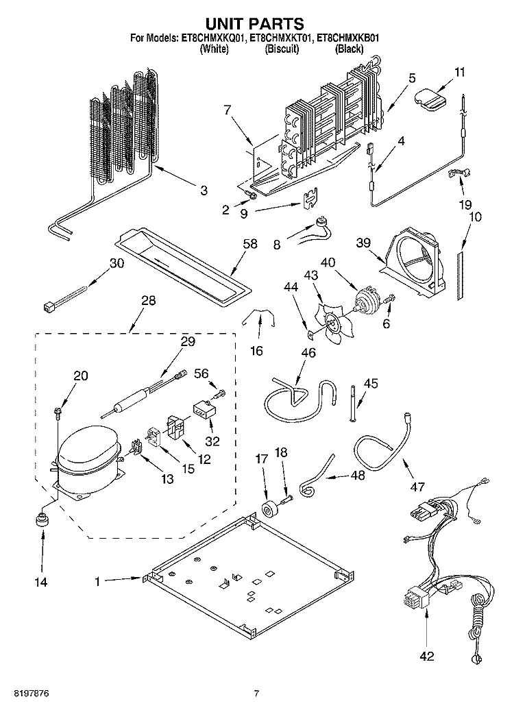 UNIT Diagram and Parts List for ET8CHMXKQ01  Whirlpool Refrigerator