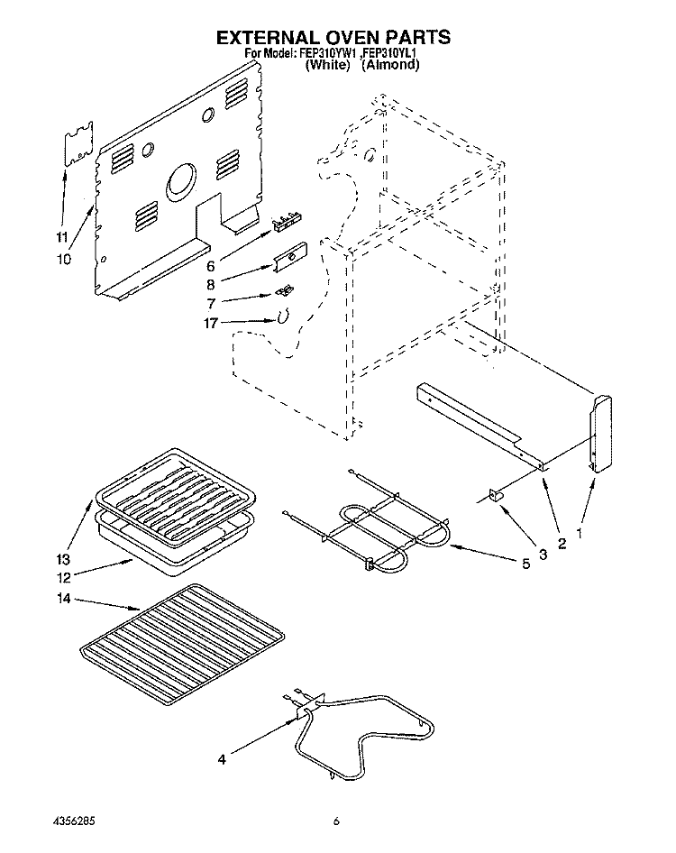 EXTERNAL OVEN, OPTIONAL Diagram and Parts List for FEP310YW1  Roper Range