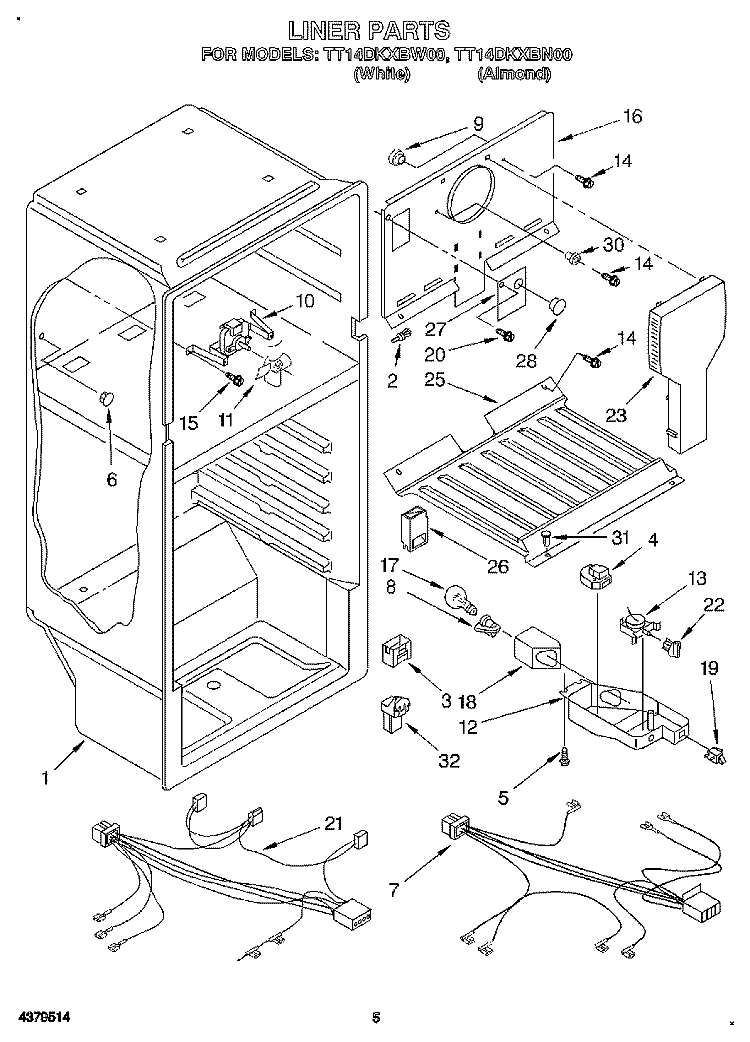 LINER, LIT/OPTIONAL Diagram and Parts List for TT14DKXBN00  Estate Refrigerator