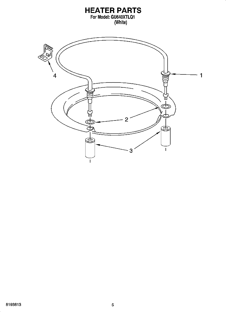 HEATER PARTS Diagram and Parts List for GU640XTLQ1  Whirlpool Dishwasher