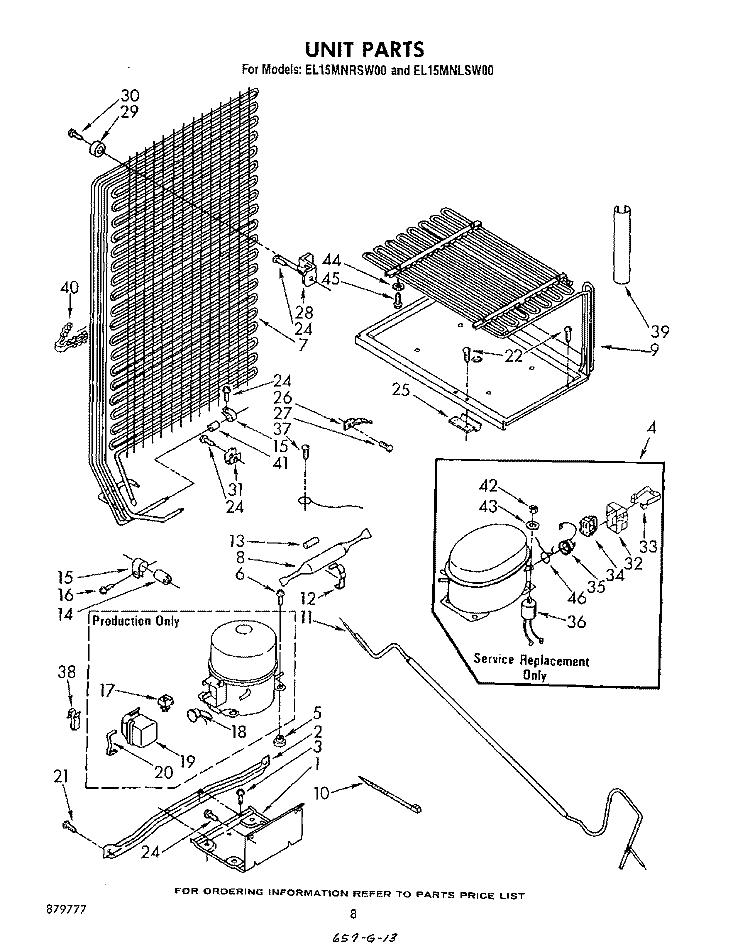 UNIT Diagram and Parts List for EL15MNLSW00  Whirlpool Refrigerator