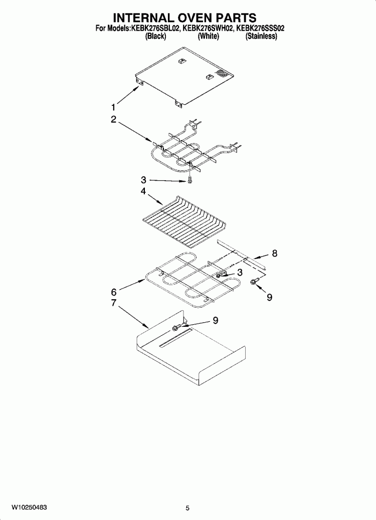 INTERNAL OVEN PARTS Diagram and Parts List for KEBK276SBL02  KitchenAid Wall Oven