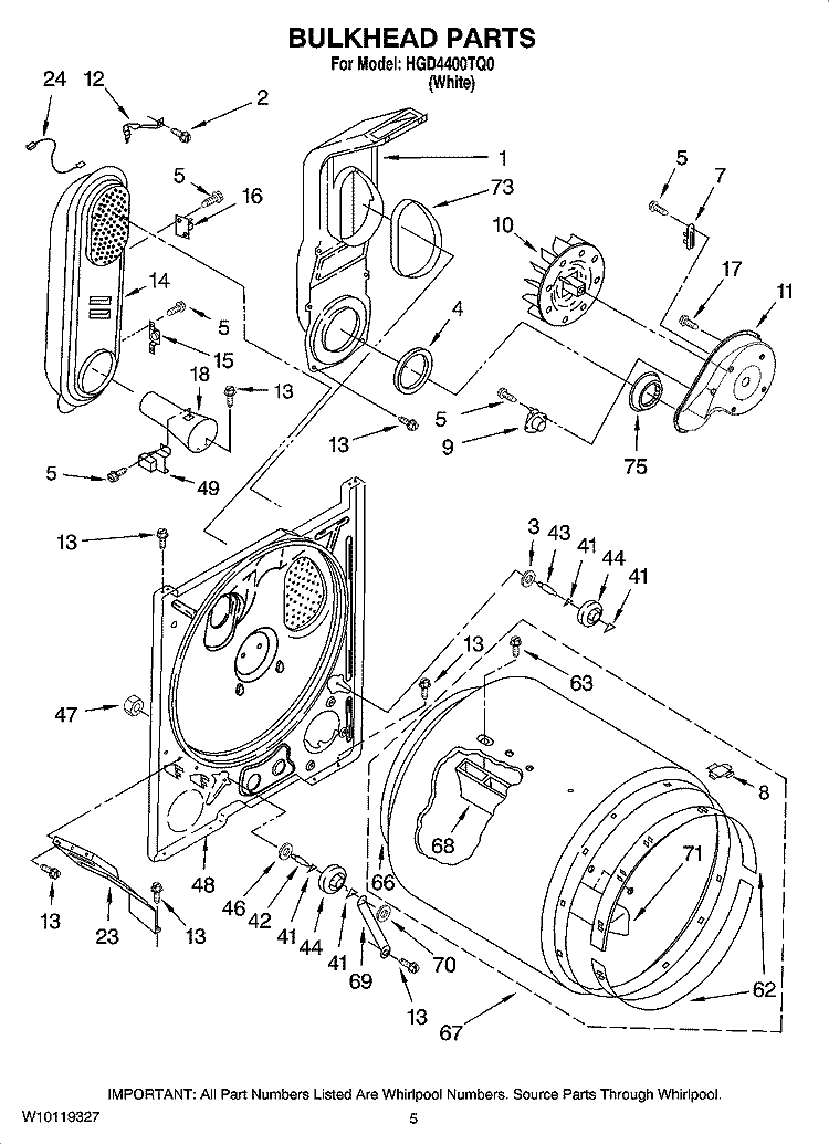 BULKHEAD PARTS Diagram and Parts List for HGD4400TQ0  Magic Chef Dryer