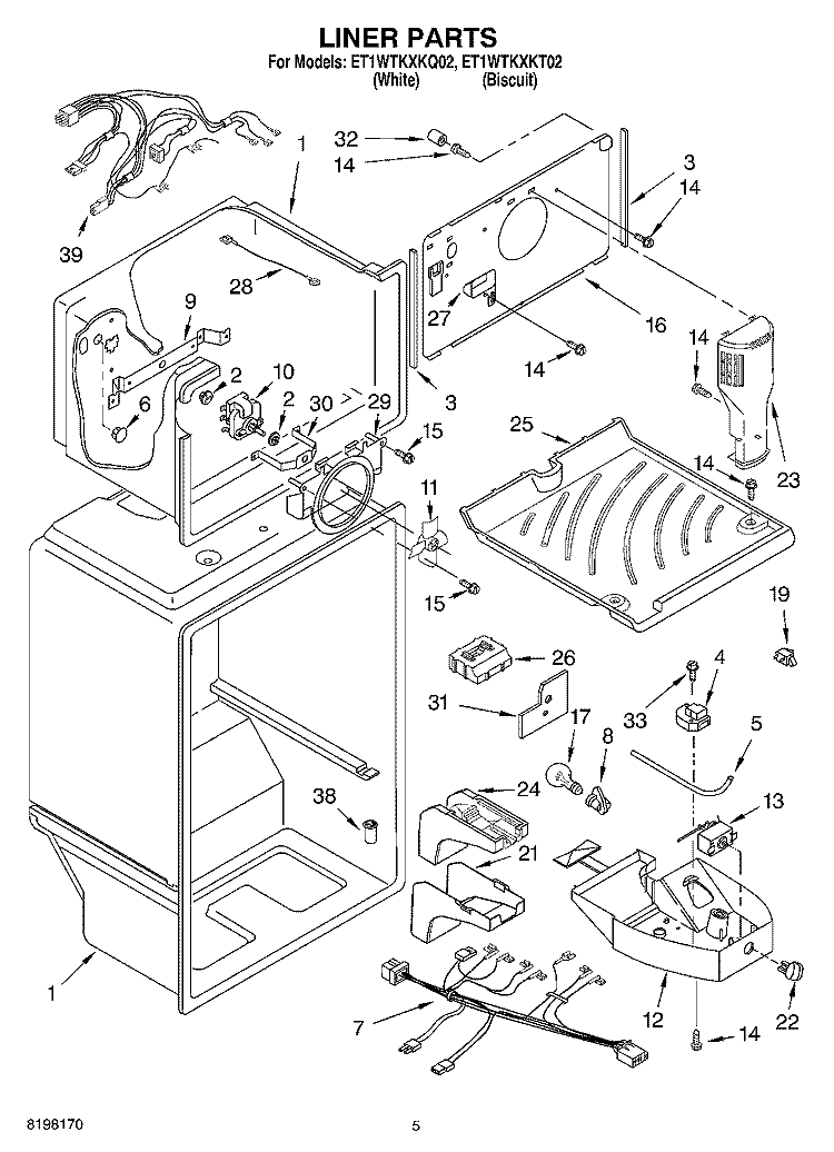 LINER Diagram and Parts List for ET1WTKXKQ02  Whirlpool Refrigerator