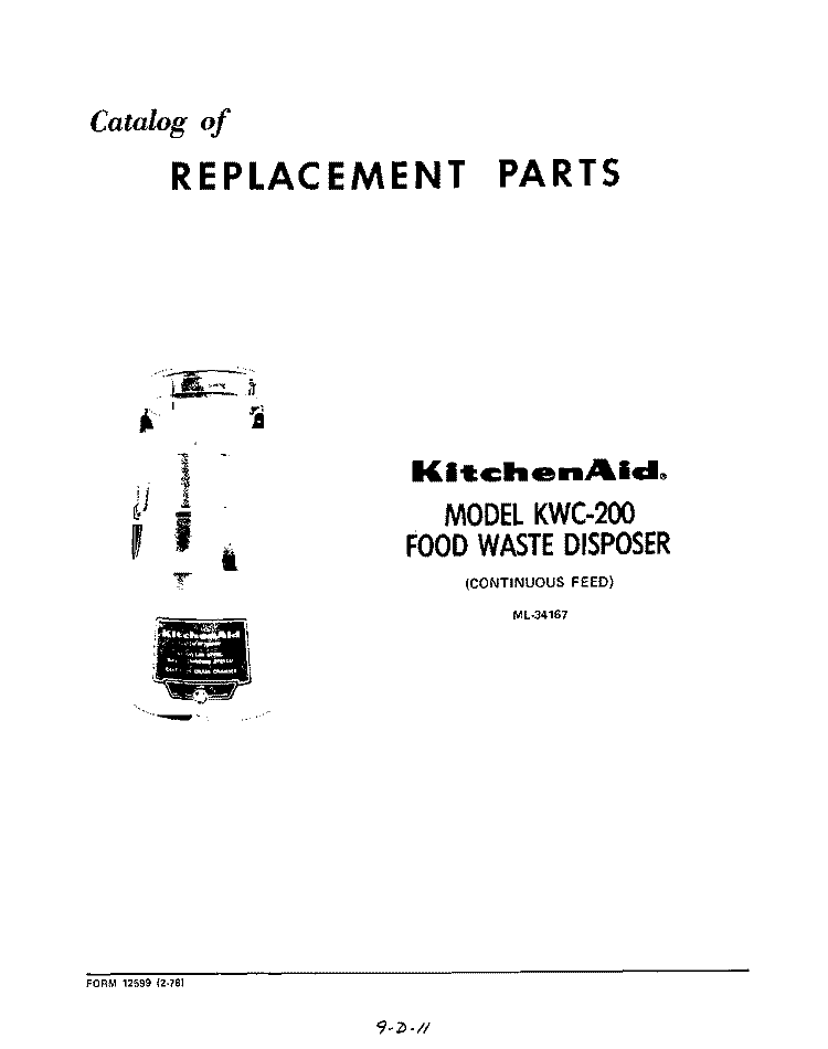 SECTION Diagram and Parts List for KWC200B  KitchenAid Food Waste Disposer