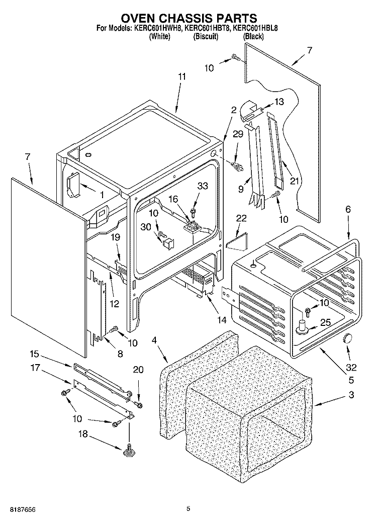 OVEN CHASSIS Diagram and Parts List for KERC601HBL8  KitchenAid Range