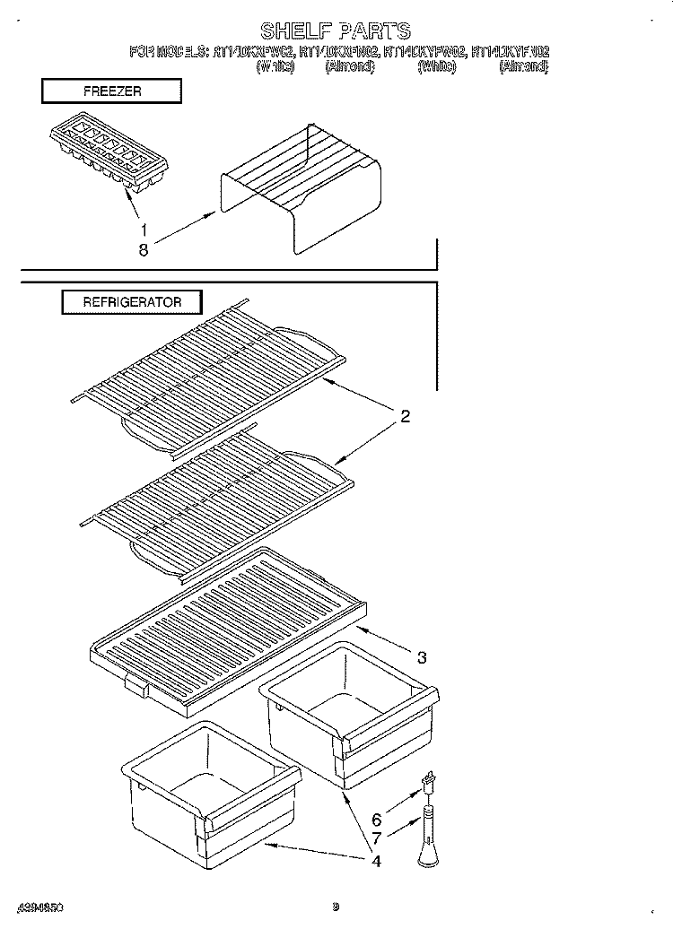 SHELF Diagram and Parts List for RT14DKXFN02  Roper Refrigerator