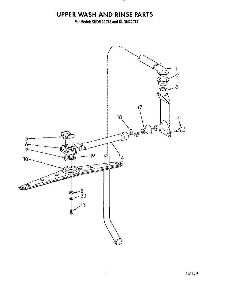 UPPER WASH AND RINSE Diagram and Parts List for KUDM220T3  KitchenAid Dishwasher