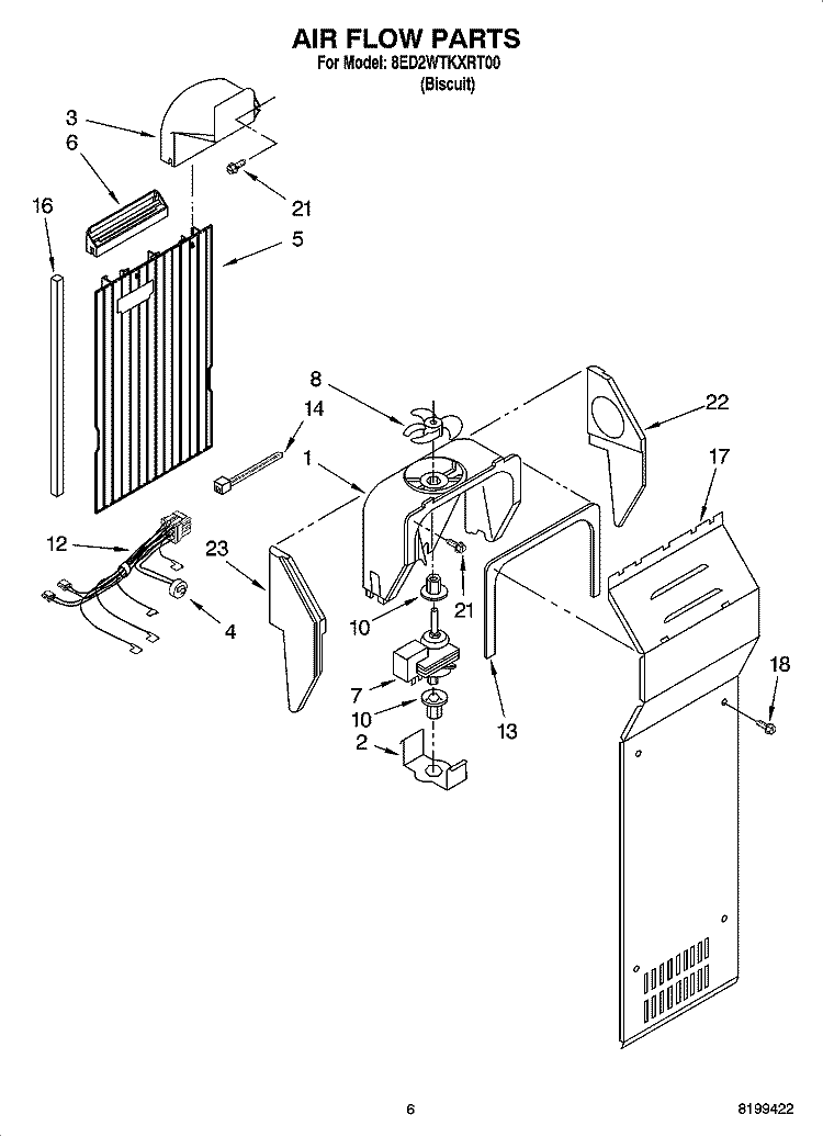 AIR FLOW PARTS Diagram and Parts List for 8ED2WTKXRT00  Whirlpool Refrigerator