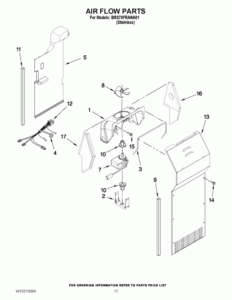 AIR FLOW PARTS Diagram and Parts List for BRS70FRANA01  Whirlpool Refrigerator