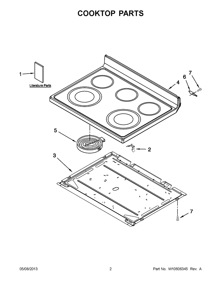 COOKTOP PARTS Diagram and Parts List for WFE524CLBS0  Whirlpool Range