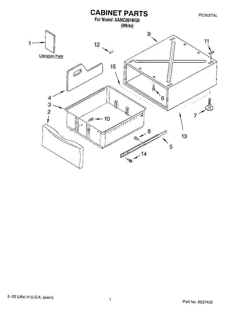 CABINET PARTS Diagram and Parts List for XAMC891MQ0  Whirlpool Laundry Accessories