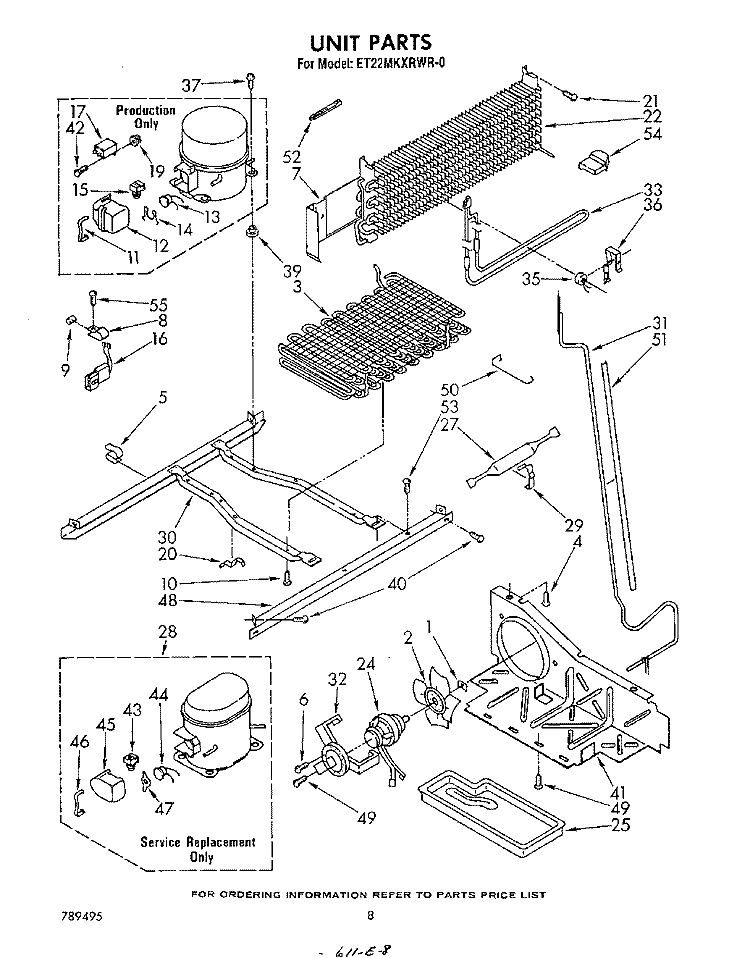 UNIT Diagram and Parts List for ET22MKXRWR0  Whirlpool Refrigerator