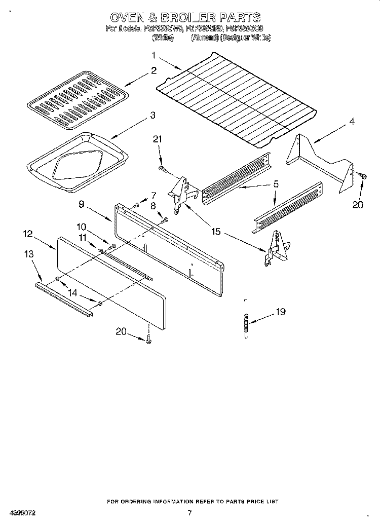 OVEN AND BROILER Diagram and Parts List for FGP335GW0  Roper Range