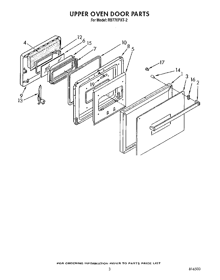 UPPER OVEN DOOR Diagram and Parts List for RB770PXT2  Whirlpool Range
